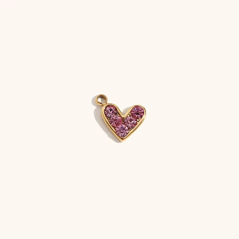 Zircon Heart Charm - Pink