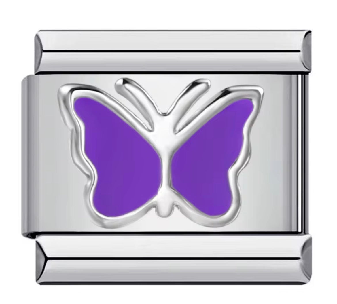 Stainless Steel Italian Charm- Purple Butterfly