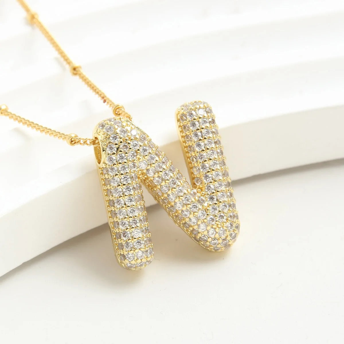 Chunky Zircon Studed Initials Necklace - A to Z