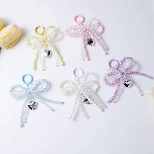 Pearly ribbon & heart Key Chain