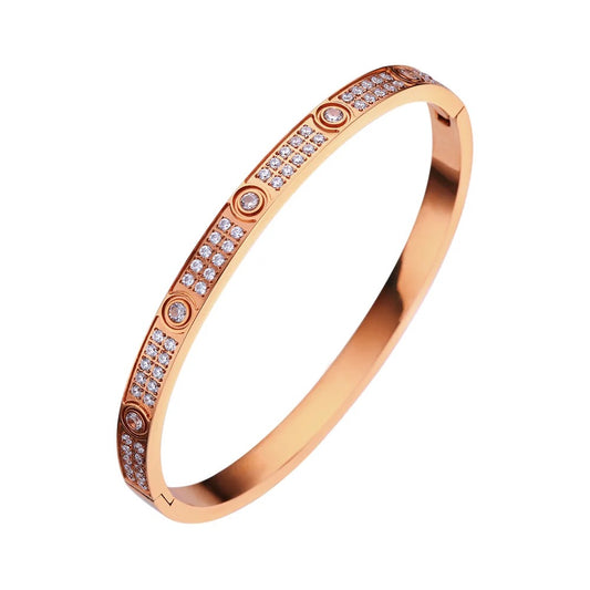 Designer  Inspired Zircon Paved Bracelet - Rose Gold