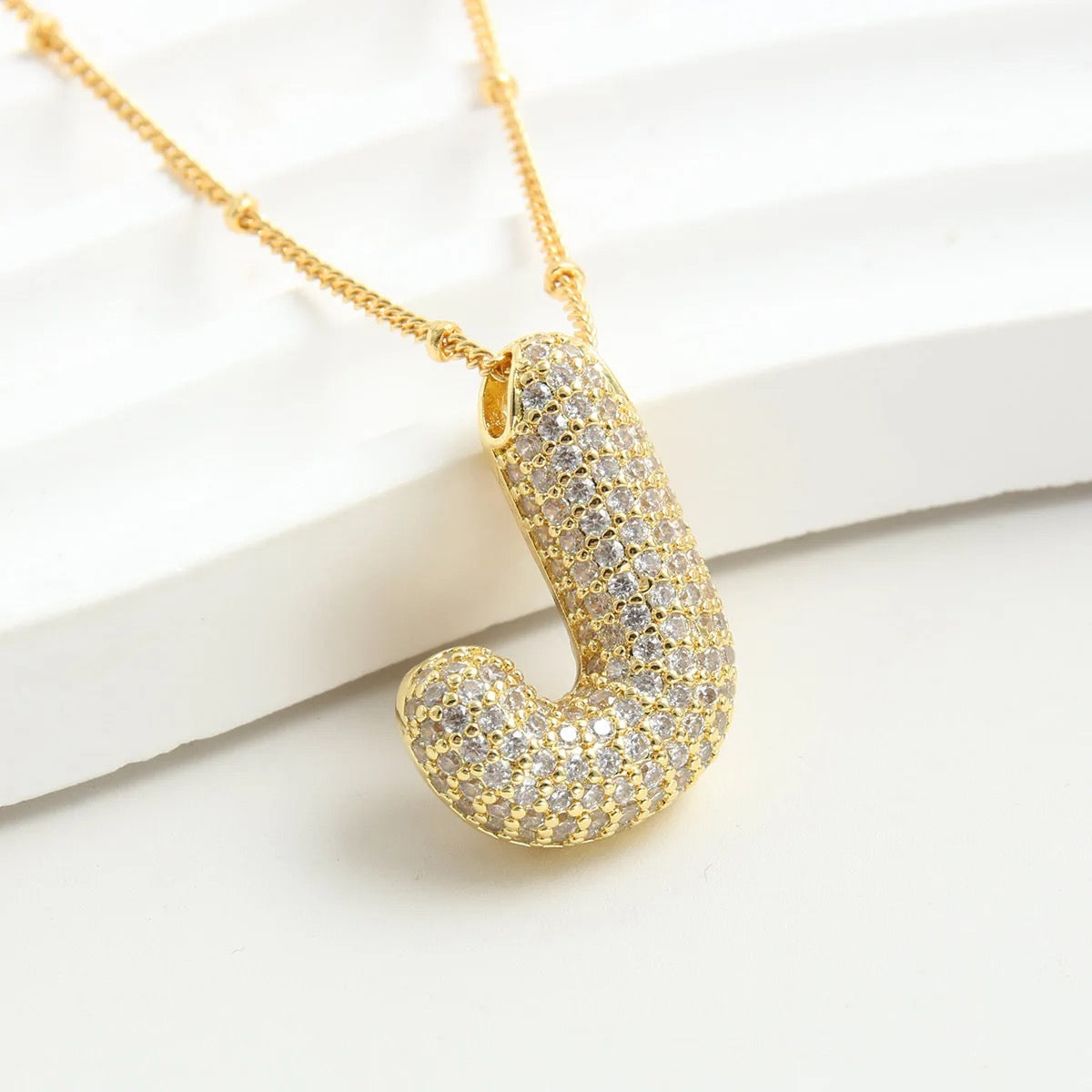 Chunky Zircon Studed Initials Necklace - A to Z