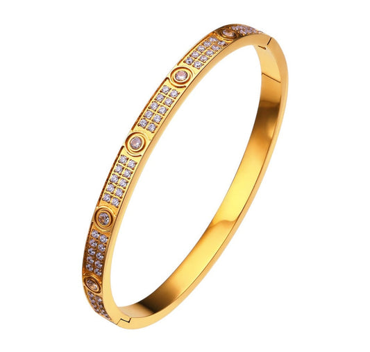 Designer Inspired Zircon Paved Bracelet - Gold