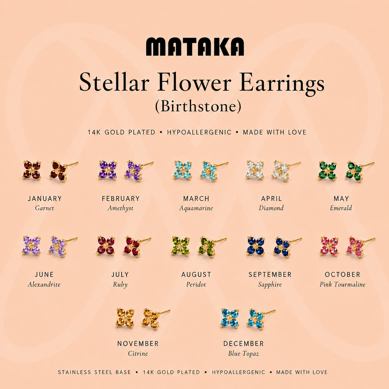 Stellar Flower Earrings (Birthstone)