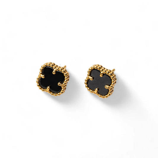 18k Gold plated Black Clover Earrings